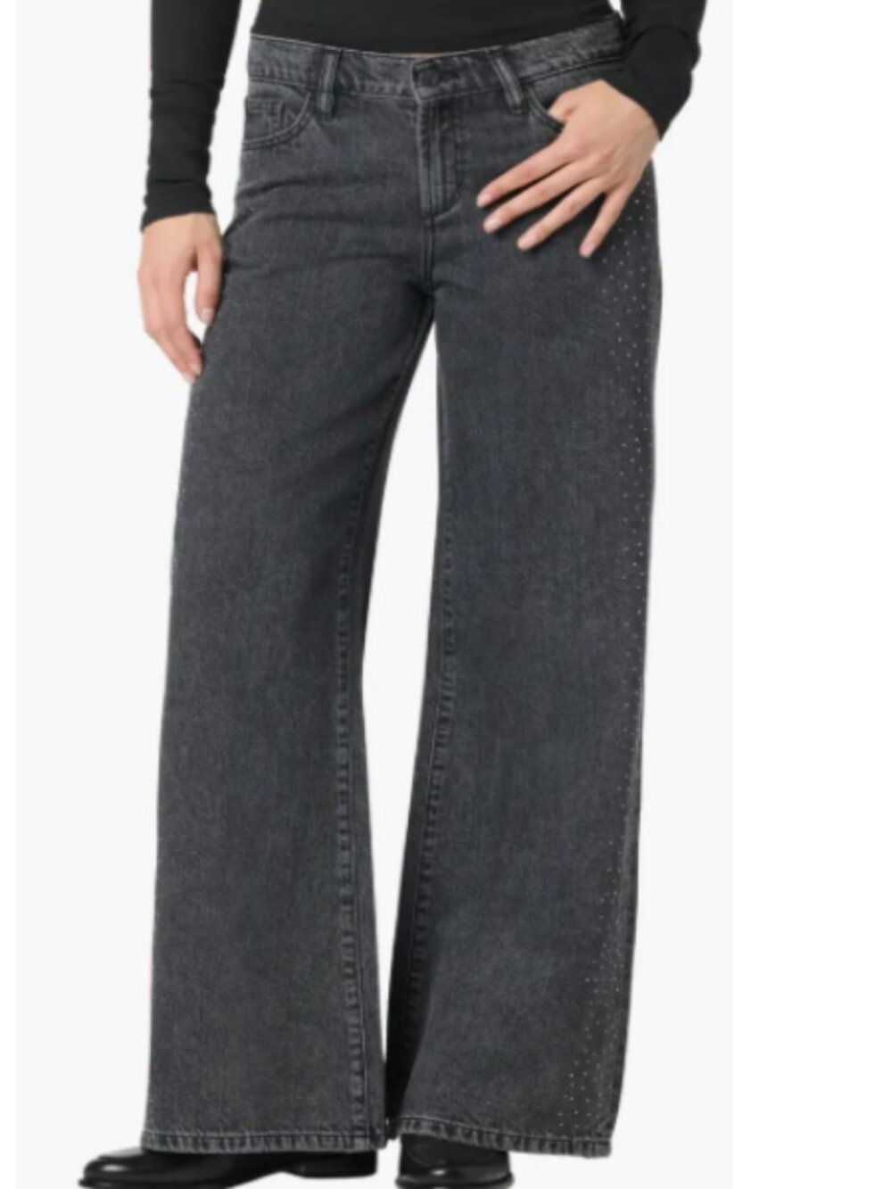 NEW Joe's Low Rise Wide Leg Crystal Embellished Denim Jeans Washed Black 26
